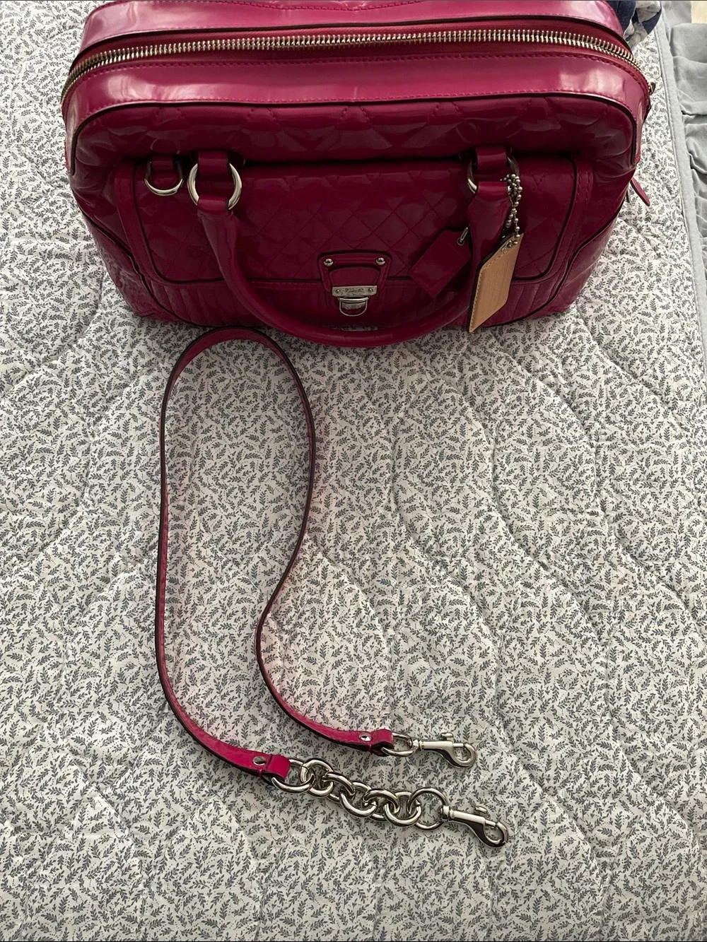 Authentic Y2K Coach Poppy Liquid Gloss Quilted Satchel – Magenta Pink (F20721)